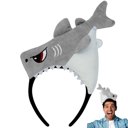 KHC-KHF Shark-Headband Funny-Hat Halloween Shark Funny Hairband Plush Headband Ocean Animal Costume Accessories Woman Man
