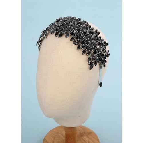 Sither Bridal Crystal Headband for Wedding Party Large Black Crystal Hair Band Headpiece Hair Accessories for Bride Hair Clips for Prom Party Gift(black)