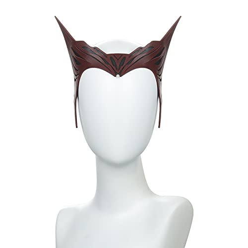 Women Tiara for Scarlet Witch Headpiece Wanda Maximoff Headwear Red Leather Crown Halloween Party Costume Props (A)