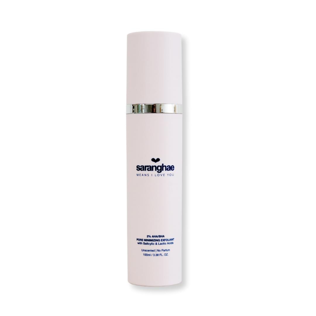 Love Saranghae AHA BHA Pore Refining Exfoliant – 2% Salicylic & Lactic Acid Liquid Toner – Smooth & Clarify Skin – Fragrance-Free, Non-Irritating, 4 fl oz