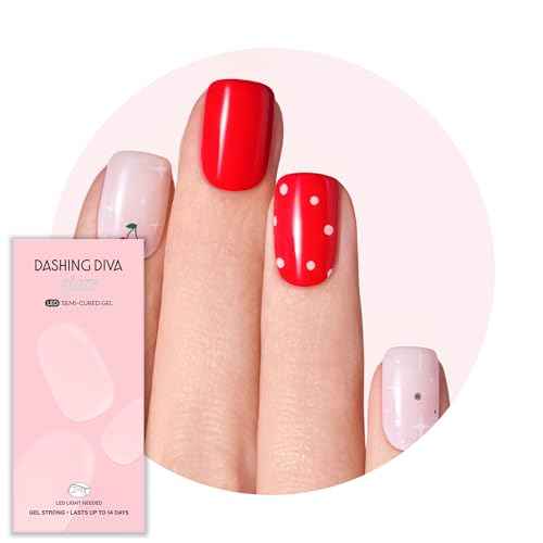 Dashing Diva Glaze Nail Strip Set - Cherry Vanilla - Long Lasting, Chip Resistant, Semi-Cured Gel Nail Strips - Summer Gel Set - 4-Piece Manicure Kit with 32 Strips