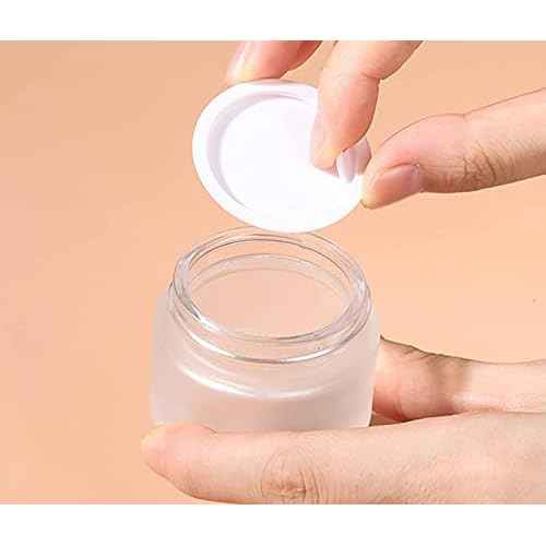 50 Gram/50 ml Empty Sample Jars Round Frosted Glass Bottle Cosmetic Cream Jar Wood Grain Lid Cosmetic Container Glass Cream Box Refillable Cream Pot Jars for Lip Balm Lotion Eyeshadow,4 Pack