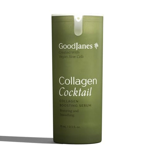 GoodJanes Collagen Cocktail Boosting Serum with Vegan Collagen, Vitamin C, Niacinamide & Copper Peptides ? Plant-Based Stem Cell Treatment for Radiant, Firm-Looking Skin, 0.5 oz