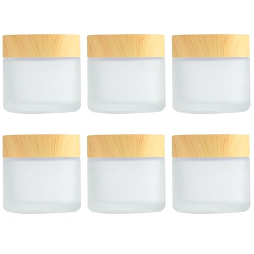 2oz Frosted Glass Jar 6 Pcs 60ml Empty Cream Jar Travel Sample Jar Cosmetic Containers Refillable Makeup Jar Pot For Cream Lotion Cosmetics Ointments