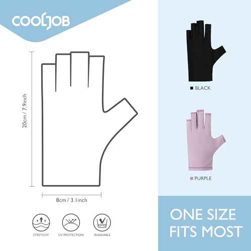 COOLJOB Anti-UV Gloves for Nail Lamp, Professional UPF50+ UV Protection Glove for Manicures, Art Skin Care Fingerless, Women Men Protect Hands from Sun and Nail Dryer Harm, Black, 1 Pair