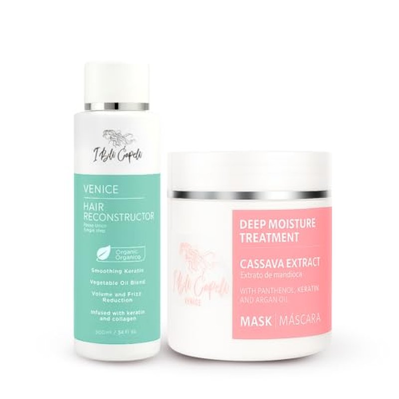 I Belli Capelli Venice Smoothing Keratin Kit, Keratin Hair Treatment Straightening Set- Keratina Para Alisar El Pelo Sin Formol - Paso Unico & Hair Mask for Silky Soft Hair (500g)- (Pack of 2)