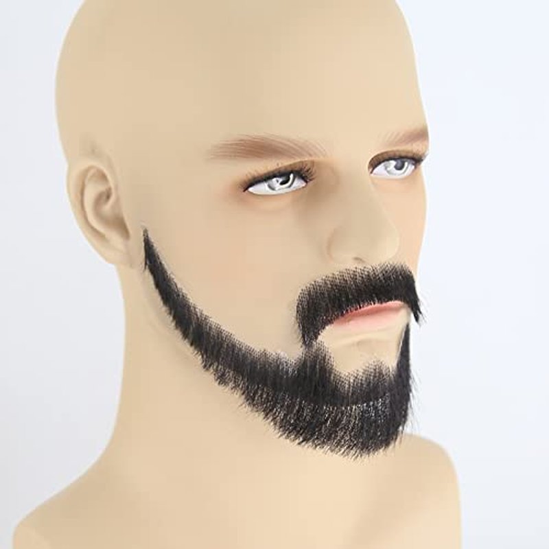 ZigZag Hair Face Beard Extension Human Hair Mustache Black Costume Fake Beard for Adults Men Realistic Makeup Lace Invisible False Beards (Black, Beard 6)