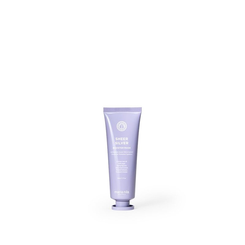 Maria Nila Sheer Silver, Silver/Purple Booster Mask, Neutralizes Brassy Yellow/Golden Shades in Blonde, White & Grey Hairs, Violet Pigments Gives Cool Tone, 1.7 Fl Oz