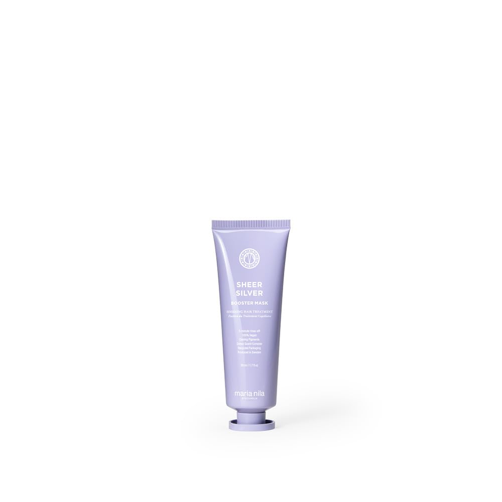 Maria Nila Sheer Silver, Silver/Purple Booster Mask, Neutralizes Brassy Yellow/Golden Shades in Blonde, White & Grey Hairs, Violet Pigments Gives Cool Tone, 1.7 Fl Oz