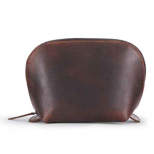 Leather Cosmetic Bags Make Up Bags for Women - Handmade Makeup Case Small Makeup Bags Jewelry Coin Pouch, Toiletry Bag for Men, Travel Cosmetic Pouch For Purse Brown