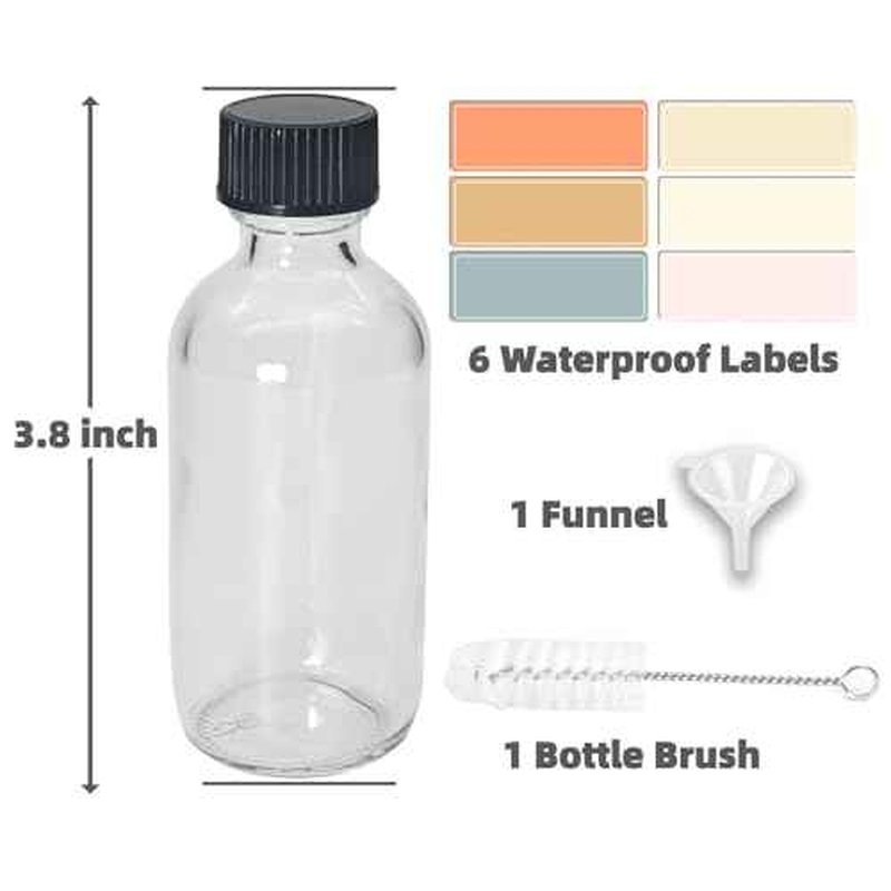 6 Pack 2oz Small Clear Glass Bottles with Lids, Leak-proof 60mL Shot Bottles with Caps for Wellness, Ginger, Essential Oils, Liquids, Potion, Juice, Personal Care & Beauty