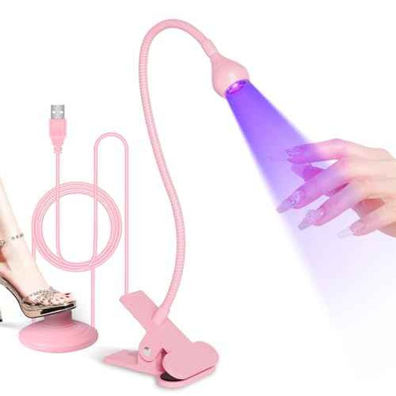 AORAEM UV LED Nail Lamp, Quick Drying UV Light for Gel Nails Foot Control LED Nail Cure Lamp, Flash Cure Light with Gooseneck and Clamp for Gel Nails, Pink