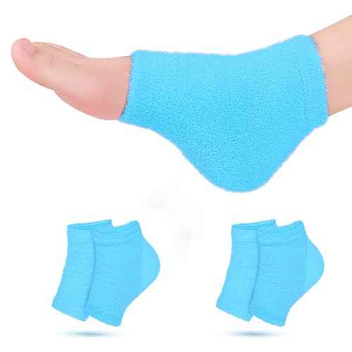 Castor Oil Pack Wrap for Foot, Castor Oil Moisturizing Heel Socks, for Plantar Fasciitis, Cracked Heels - Suitable for Overnight Moisturizing of Feet (Without Essential Oils) (Blue - 2 Pairs)