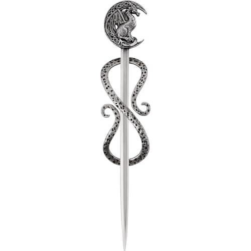 HAQUIL Dragon Crescent Moon Hairpin Metal Alloy Hair Accessory with Antique Silver Finish, Viking Dragon on Moon Hair Pin, Perfect Jewelry Gift for Women and Men