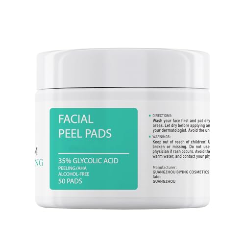 Glycolic Acid Toner Pads 35% AHA Facial Resurfacing Exfoliate Salicylic Acid Exfoliating Face Wipes Chemical Peel Exfoliant Peeling Glycolic Peel Pad for Beauty Fine Line Wrinkles 50 Pads