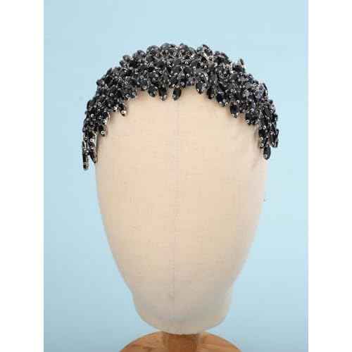 Sither Bridal Crystal Headband for Wedding Party Large Black Crystal Hair Band Headpiece Hair Accessories for Bride Hair Clips for Prom Party Gift(black)