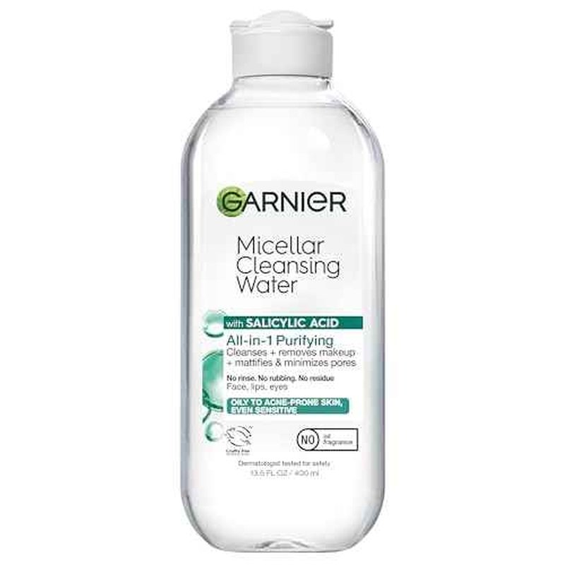 Garnier Micellar Water with Salicylic Acid, All-in-1 Mattifying Facial Cleanser and Makeup Remover for Oily and Acne Prone Skin, 13.5 Fl Oz