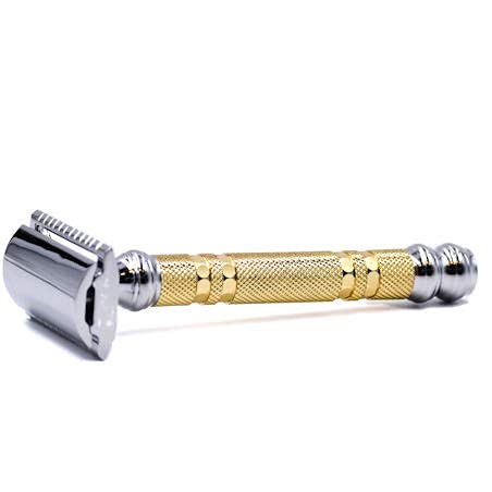Parker Double Edge Safety Razor - Interchangeable Open & Closed Comb Plates | Solid Brass/Chrome 93g Handle, Customizable Shave Experience