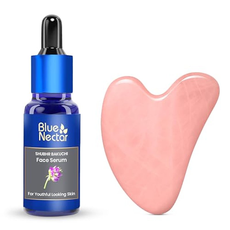 Blue Nectar Bakuchiol Face Serum for Glowing Skin with Gua Sha | Plant-Based Retinol for Face Skincare, Fine Lines, & Dark Circles | Anti-Aging Serum for Women & Men (10 Herbs, 1 Fl Oz)