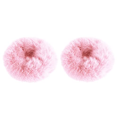 2 PCS Pink Pom Pom Hair Tie Fuzzy Furry Faux Rabbit Fur Scrunchies for Girls Women Hair Accessories