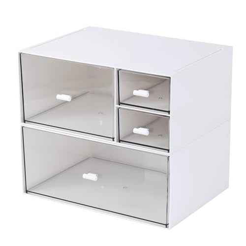 Desk Organizer with 4 Drawers, Makeup Organizer, Desktop Storage Box, Cosmetics Storage Box for nail polish, Lipstick, Brushes, Jewelry, Skincare, Bathroom Organization Boxes(White)
