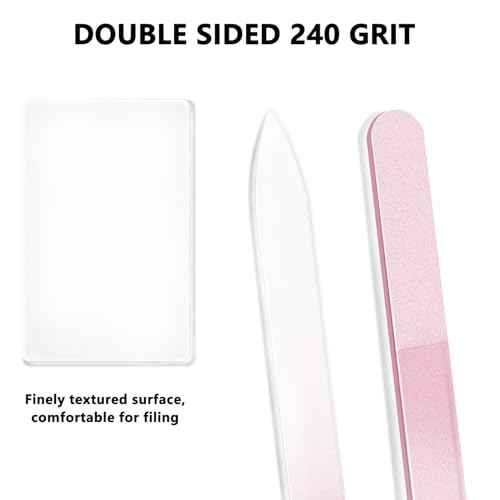 Glass Nail Files Double Side Polish Crystal Fingernail File with Case Manicure Salon Nail Care for Women Girls Pink Green Blue, 240 Grit, 3 Pack