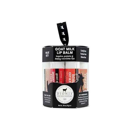 Dionis Goat Milk 6 Pc Lip Balm Ornament - Vanilla, Coconut, Milk & Honey, Berry, Peppermint & Blood Orange Scented Chapstick - Shea Butter & Coconut Oil, Protect & Restore Lips 0.28oz
