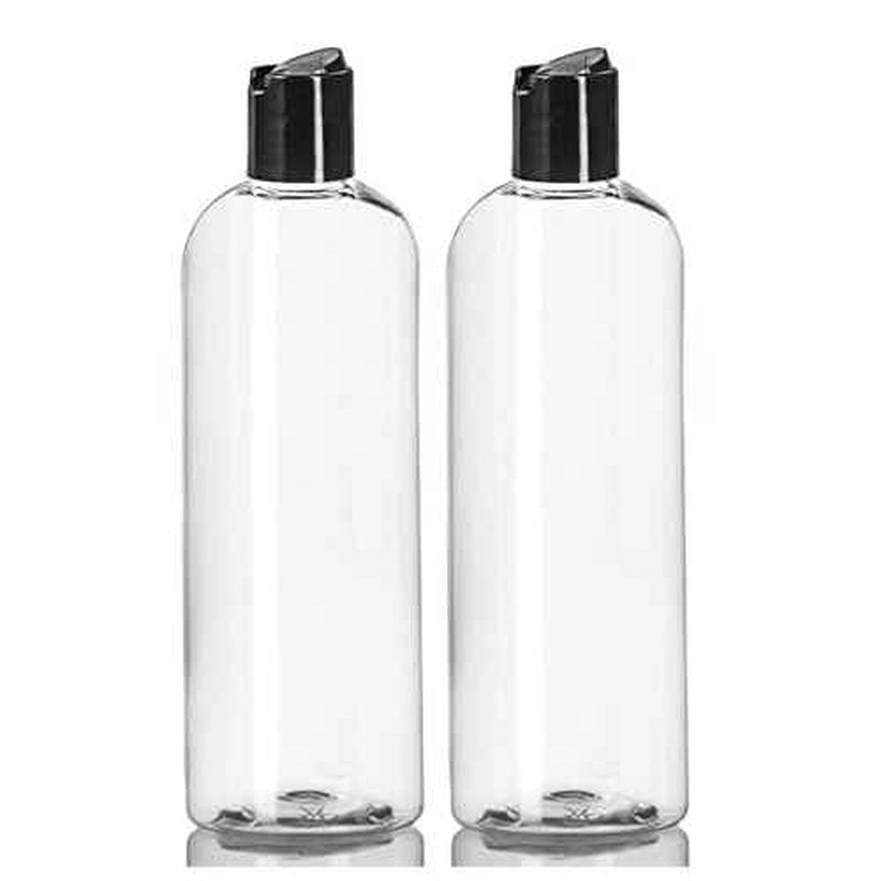 ljdeals 16 oz Clear Plastic Empty Bottles with Black Disc Top Caps, Squeezable Refillable Containers for Shampoo, Lotions, Cream and More Pack of 2, BPA Free, Made in USA
