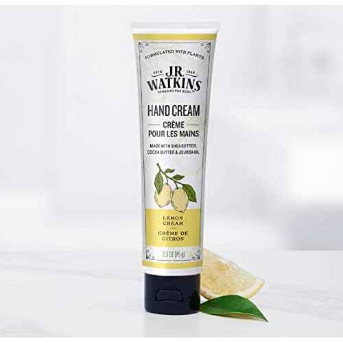 J.R. Watkins Natural Moisturizing Hand Cream, Hydrating Hand Moisturizer with Shea Butter, Cocoa Butter, and Avocado Oil, USA Made and Cruelty Free, 3.3oz, Lemon Cream, Single
