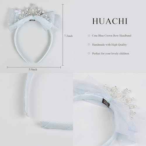 Huachi Girls Princess Tiara Crown Headbands Cute Tulle Bow Tiaras Birthday Headband for Girl Tiaras Crowns Head Band Party Fairy Costume Hair Accessories (Blue)
