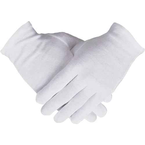 100% Cotton Gloves, 3 Pairs White Cotton Gloves for Women Dry Hands Eczema Serving - Archival Coin Jewelry Inspection Gloves(3 Pairs)