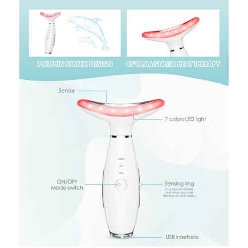 7 Color Neck Face Massager - Facial Massager Tool for Skin Care at Home, Vibrating Face Massager with Thermals, Galvanic Machines White