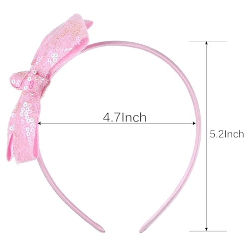 Kiszu Sparkly Sequin Hair Bow Headband for Girls, Kids, and Toddlers - Fashion Cute Boutique Style Hair Accessory - 3 Piece (White,Pink,Gold)