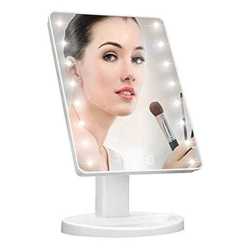 KOOKIN Lighted Vanity Makeup Mirror 16 Led Lights 180 Degree Rotation Lighted Mirror Touch Screen Adjusted Brightness Desk Mirrors USB Dual Supply Bathroom Beauty Cosmetic Mirrors (White)
