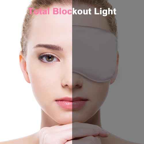 Sleep mask w/Cooling Gel Eye Mask, 2Packs Heated Eye Mask for Sleeping, Reusable Ice Silk Blackout Eye Cover Sleeping Mask for Travel, Home, Office, Yoga, Stocking Stuffers (Black+Pink)