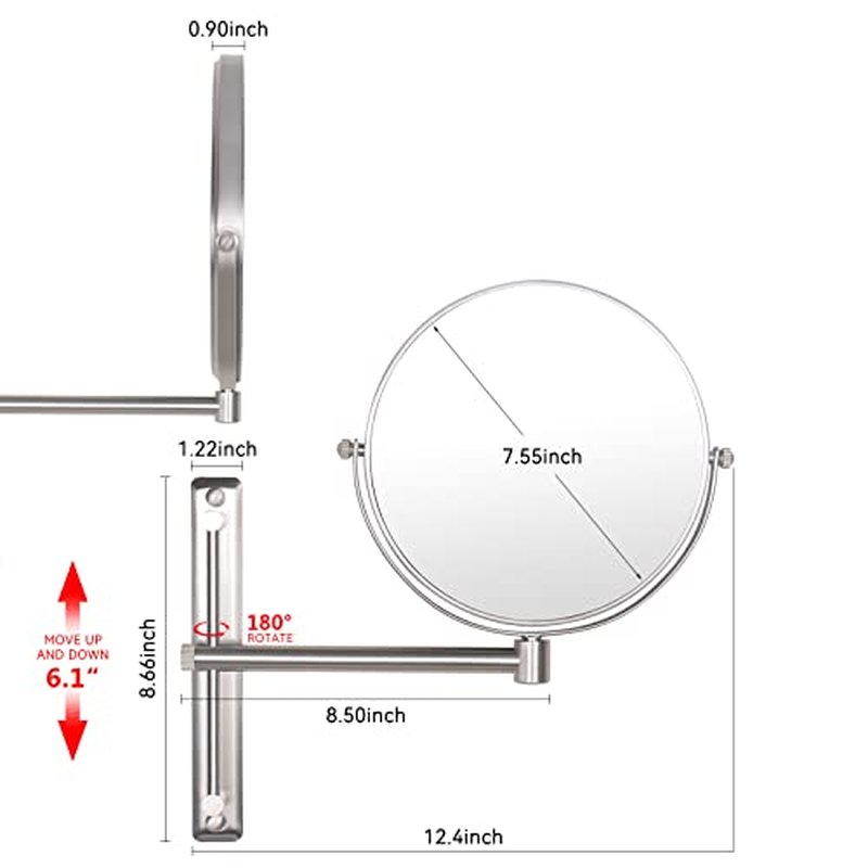 Nicesail 8 Inch Double-Side Wall Mounted Mirror Magnified 10x Makeup and Shaving Mirror Regular View and 10X Magnification, High Adjustable Nickel