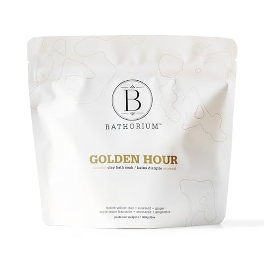 Bathorium Golden Hour Mud Mineral Soak, Detox Bath Soak with French Grey Sea Salt, Ginger & Mandarin, Sinus Relief & Recovery, pH-Balanced for Women, Approximately 3 Baths, 32 oz