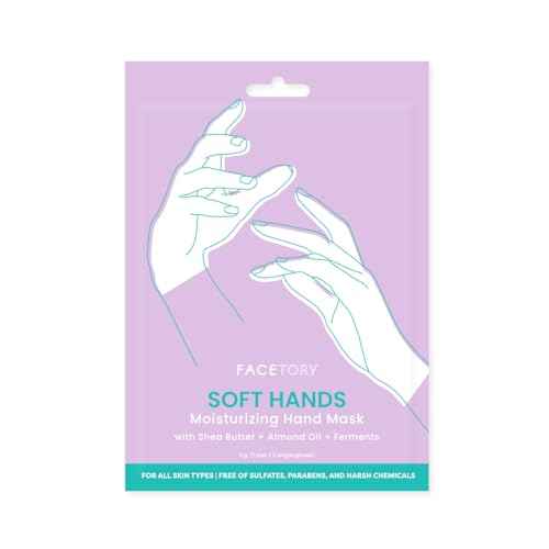 FACETORY Soft Hands Moisturing Hand Mask with Softening Shea Butter, Almond Seed Oil, and Ferments - Hand Spa Nourishing and Renewing Hand Sheet Mask for Dry, Rough Hands and Cuticles - 3 Pairs