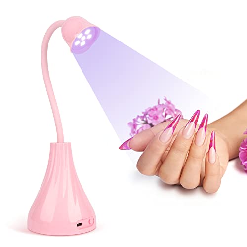 UV LED Nail Lamp, Portable Mini Nail Dryer, 360¡Æ Rotatable Hands Free Quick Gel Nail Light, Nail Polish Curing Lamp Flash Cure Light for Nails Great for DIY Home & Salon Manicure (Pink)