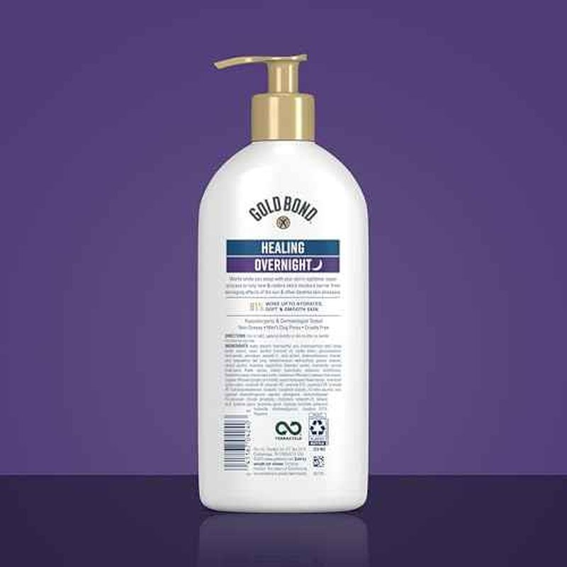 Gold Bond Healing Overnight Body & Face Lotion for Dry Skin, Nongreasy Moisturizer with Hyaluronic Acid, Aloe & Melatonin Works While You Sleep, 13 oz.