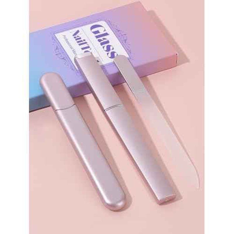 Glass Nail File and Buffer with Case, Crystal Fingernail Files for Natural Nails Nano Nail Shiner Polisher Care Kit for Travel Salon Stocking Stuffers for Women Girl Wife Gifts-Rose Gold
