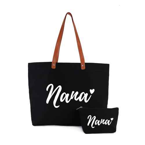 Lamyba Thanksgiving Christmas Gifts for Gigi Nana Mimi, Grandma Tote Bag with Makeup Bag, Black