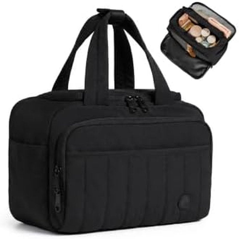 Travel Toiletry Bag for Women - Lightweight Wide-Open Makeup Organizer | Water-Resistant, Multiple Pockets, Mousse Black