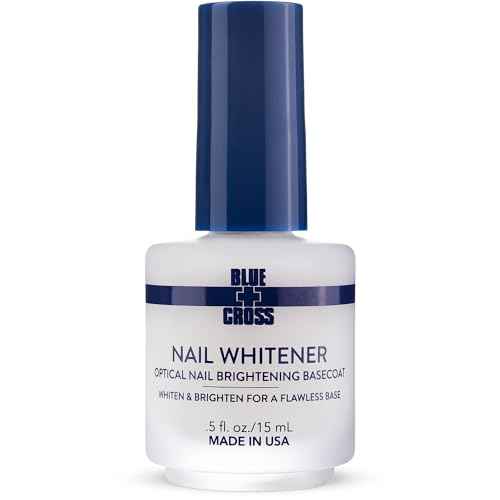 Blue Cross Nail Whitener, Professional Optical Brightening Basecoat Nail Concealer Polish with Vitamin E, Lemon Lime Extracts, Made in USA, 15mL