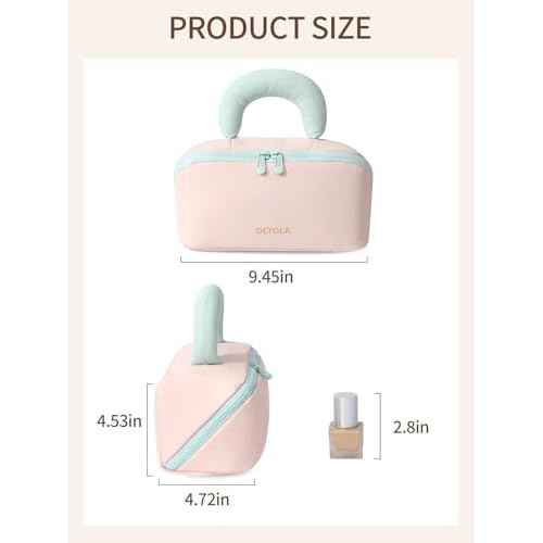 Detola Makeup Bag, Large Capacity Cosmetic Bags Travel Toiletry Bag for Women Waterproof Make up Organizer Portable Open Flat Cosmetic Pouch with Brush Compartment Travel Gifts for Women, Pink