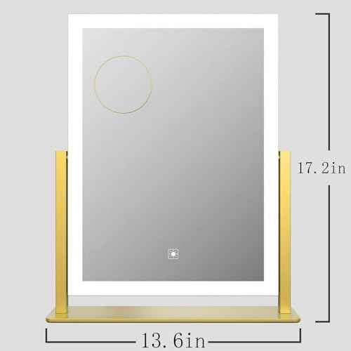Makeup Vanity Mirror with Lights 17.2" Large LED Lighted Mirror, Hollywood Make Up Mirror with Lighting, Smart Touch,Detachable 5X Magnification 360¡Æ Rotation, (Gold,Gift Box)