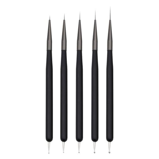 Nail Art Brushes, 5Pcs Nail Art Liner Brushes, Dotting Pen Tools, Painting Art Design Brush Set for Long Lines, Thin Details, Fine Drawing Sizes 7/9/11/15/22mm, Black