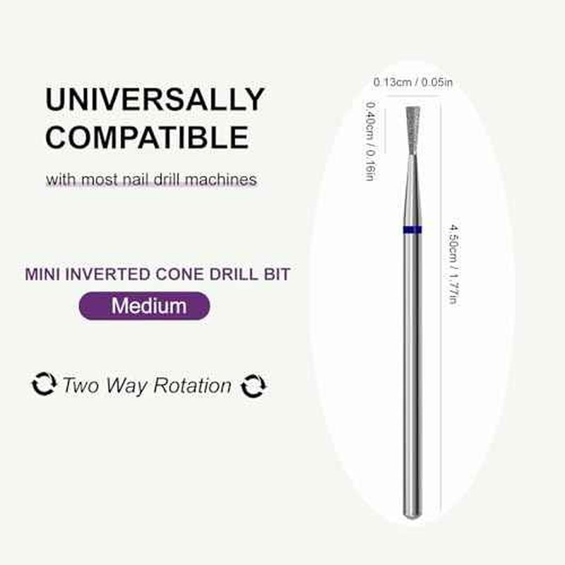 Cuticle Nail Drill Bit, Professional Russian Manicure Drill Bits, Safety Diamond Bit, Under Nail Cleaner Cuticle Remover Nail Prepare, Nail Supplies for Nail Techs (Mini Inverted Cone-M)