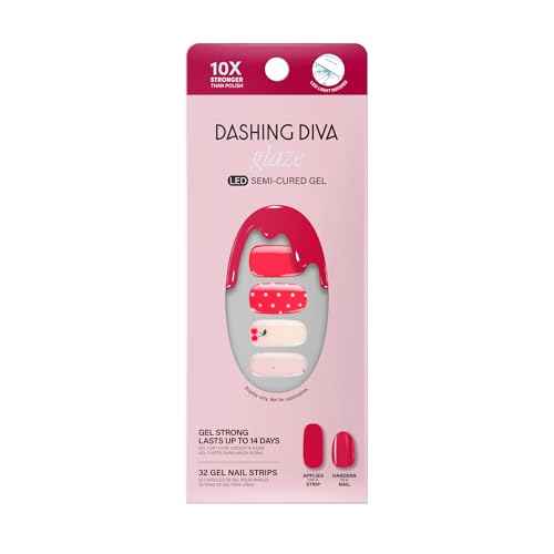 Dashing Diva Glaze Nail Strip Set - Cherry Vanilla - Long Lasting, Chip Resistant, Semi-Cured Gel Nail Strips - Summer Gel Set - 4-Piece Manicure Kit with 32 Strips
