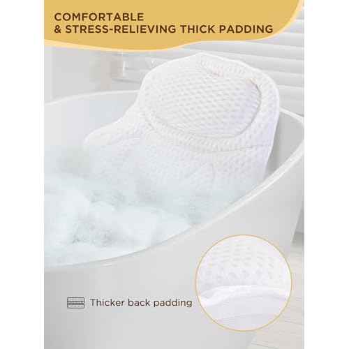 Bath Pillow Luxury Bathtub Pillow, Bath Pillows for Tub Neck and Back Support, Bath Tub Pillow Headrest with Soft 4D Air Mesh Fabric & Non-Slip Suction Cups, Fits All Bathtub Relaxing Bath Accessories